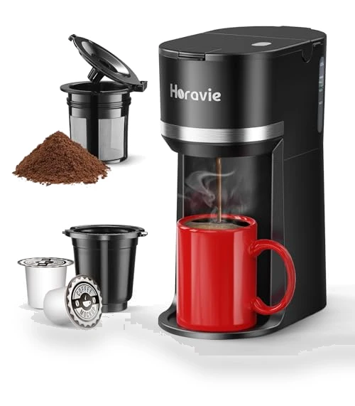 Mini Single Serve Coffee Maker for K Cup and Ground Coffee — Electric Blade Coffee Grinders, Horavie