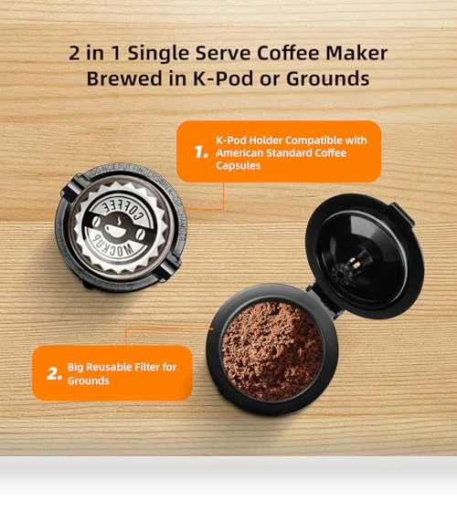 Mini Single Serve Coffee Maker for K Cup and Ground Coffee — Electric Blade Coffee Grinders, Horavie