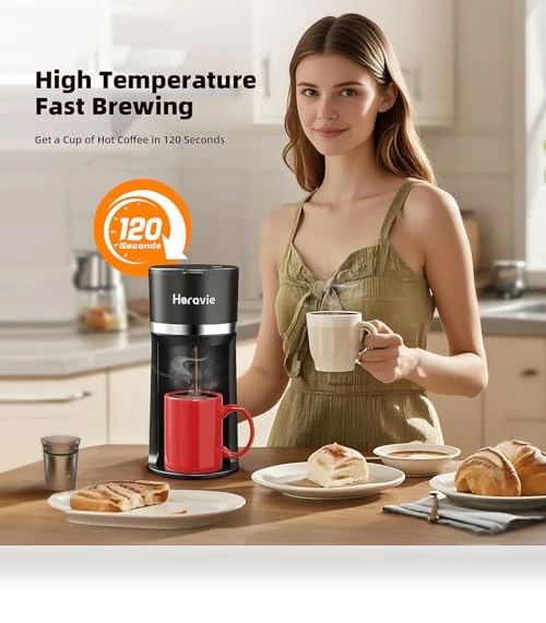 Mini Single Serve Coffee Maker for K Cup and Ground Coffee — Electric Blade Coffee Grinders, Horavie