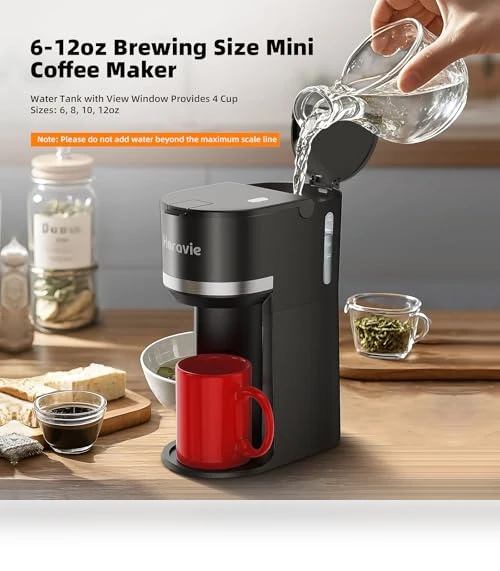 Mini Single Serve Coffee Maker for K Cup and Ground Coffee — Electric Blade Coffee Grinders, Horavie