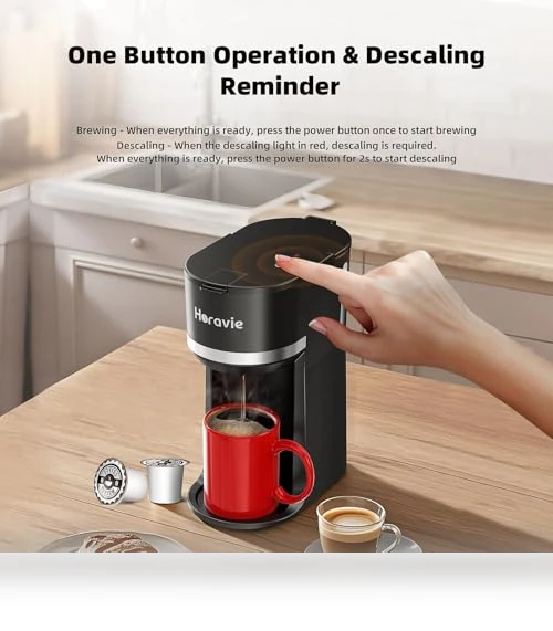 Mini Single Serve Coffee Maker for K Cup and Ground Coffee — Electric Blade Coffee Grinders, Horavie