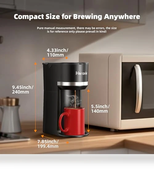 Mini Single Serve Coffee Maker for K Cup and Ground Coffee — Electric Blade Coffee Grinders, Horavie