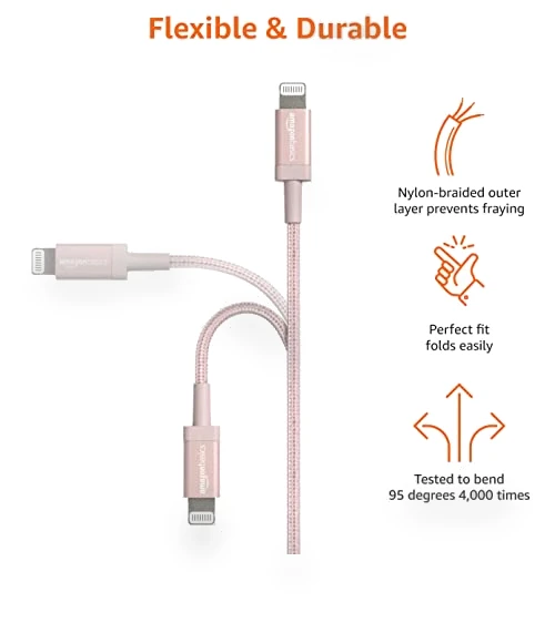 Nylon Braided USB-C to Lightning Charger Cable, MFi Certified, 6 Foot — Lightning, Amazon Basics