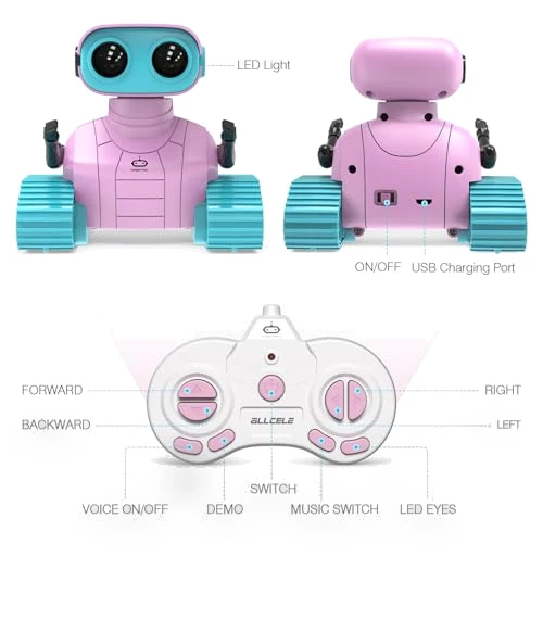 Rechargeable RC Robot Toy for Kids with Music and LED Eyes — Interactive Figures & Robots, ALLCELE
