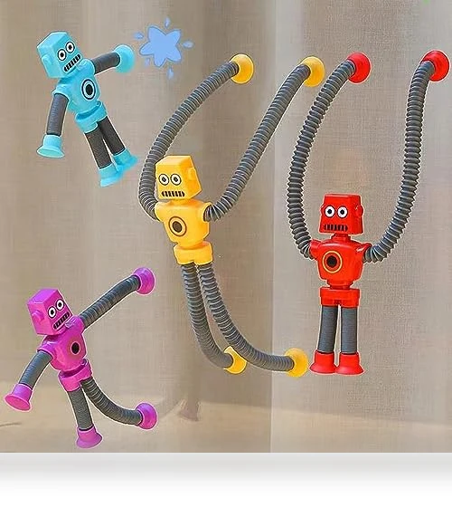 Suction Cup Robot Toy for Kids - 4 Pack Sensory Pop Tubes Robots — Infant & Early Childhood Playthings, Limpskys