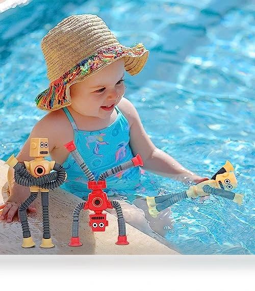 Suction Cup Robot Toy for Kids - 4 Pack Sensory Pop Tubes Robots — Infant & Early Childhood Playthings, Limpskys