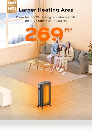Oil Filled Radiator Heater with Remote Control, 4 Modes, Overheat & Tip-Over Protection — Portable Heating Solutions, Dreo