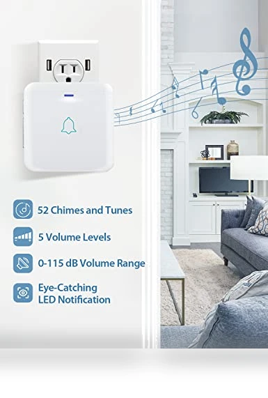 Wireless Doorbell Kit with 2 Plug-In Receivers, 52 Melodies, and LED Flash — Kits, AVANTEK
