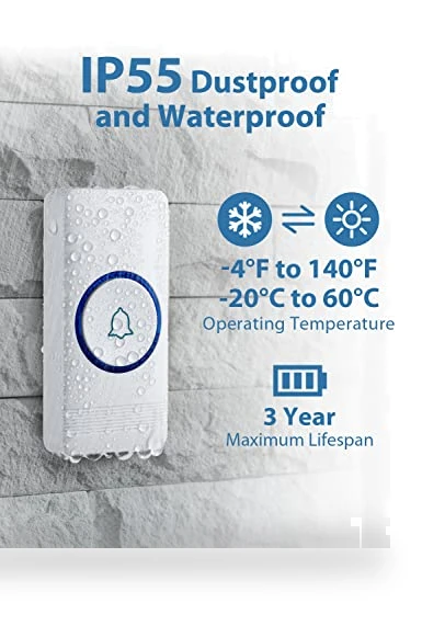 Wireless Doorbell Kit with 2 Plug-In Receivers, 52 Melodies, and LED Flash — Kits, AVANTEK