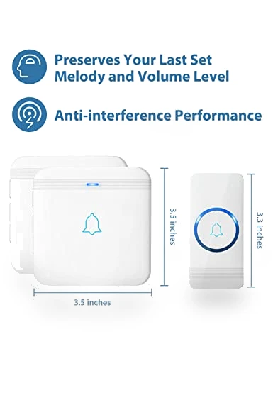 Wireless Doorbell Kit with 2 Plug-In Receivers, 52 Melodies, and LED Flash — Kits, AVANTEK