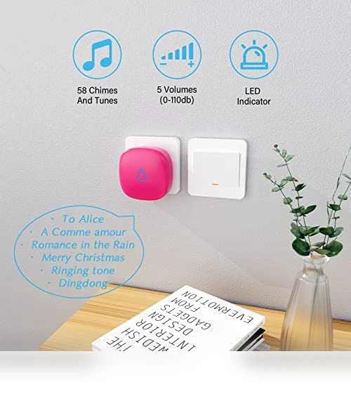 Wireless Doorbell with 58 Chimes, Adjustable Volume, 1000Ft Range — Push Buttons, SECRUI