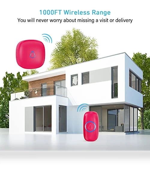 Wireless Doorbell with 58 Chimes, Adjustable Volume, 1000Ft Range — Push Buttons, SECRUI