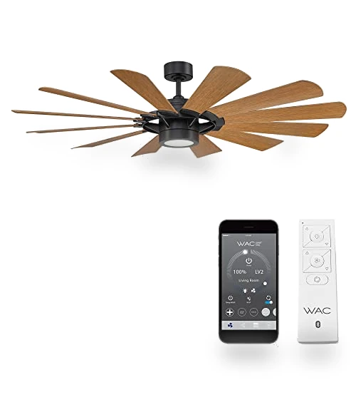 12-Blade Smart Home Ceiling Fan with LED Light Kit — Ceiling Fan Wall Controls, WAC Lighting