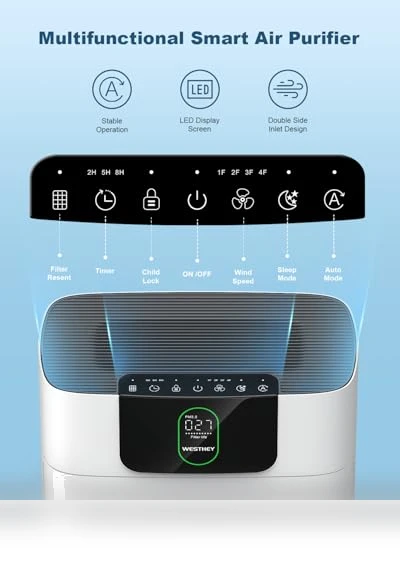 HEPA Air Purifier for Large Rooms — Activated Carbon Air Purifiers, WESTHEY