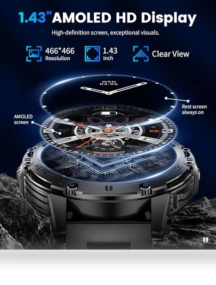 Military Smart Watch with LED Flashlight and AMOLED Display — Smartwatches, LIGE