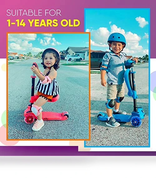 3-Wheeled Scooter for Kids with LED Lights and Foldable Seat — Balance Bikes, Hurtle
