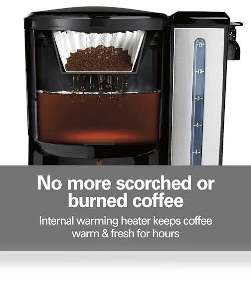 Coffee Maker with 12 Cup Capacity & Internal Storage Coffee Pot — Electric Blade Coffee Grinders, Hamilton Beach