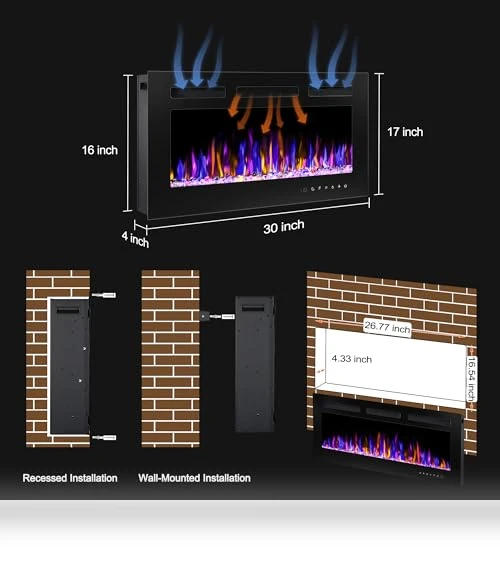 Electric Fireplace Wall Mounted and Recessed — Outdoor Fireplaces, BETELNUT