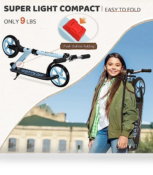 Foldable Kick Scooter with Adjustable Handlebar — Push Scooters, WAYPLUS