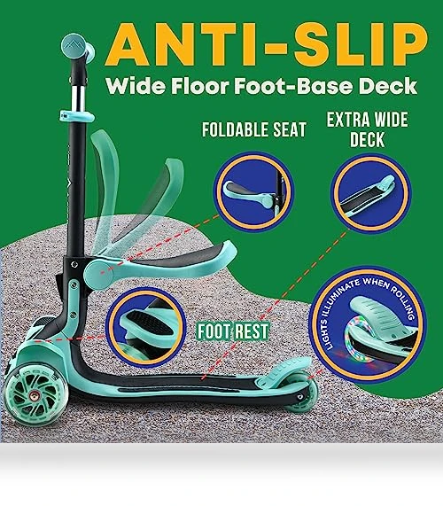 Foldable Seat Kids Scooter with LED Wheel Lights — Push Scooters, Lifemaster