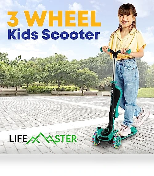 Foldable Seat Kids Scooter with LED Wheel Lights — Push Scooters, Lifemaster