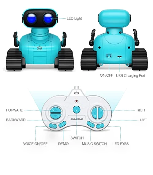 Rechargeable RC Robot Toy with Music and LED Eyes — Interactive Figures & Robots, ALLCELE