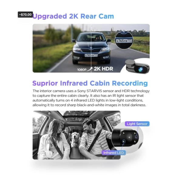 3CH 4K+2K+1080P HDR Car Dash Camera — Dashboard Cameras, VIOFO