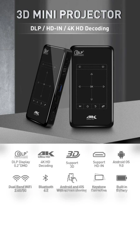 Portable 4K Ultra HD DLP Mini Smart Projector — Home Theater Projectors