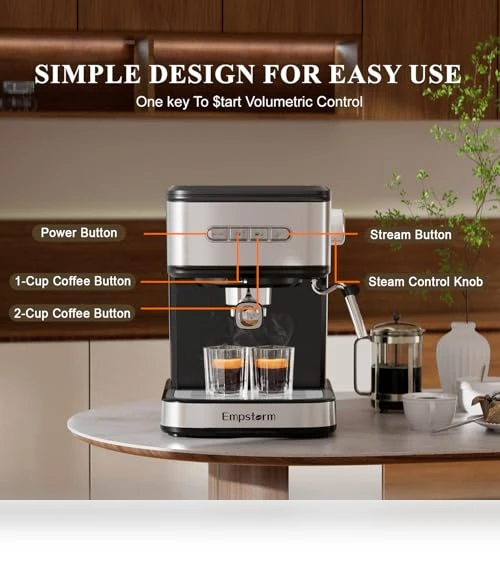 20 Bar Espresso Machine with Milk Frother Steam Wand — Coffee & Espresso Combos, Empstorm