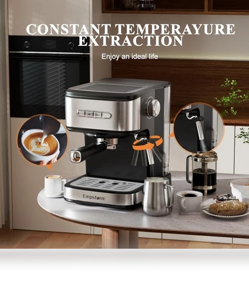 20 Bar Espresso Machine with Milk Frother Steam Wand — Coffee & Espresso Combos, Empstorm