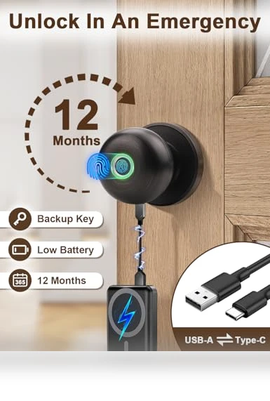 Fingerprint Smart Lock Biometric Door Knob — Smart Home Security, Tinewa