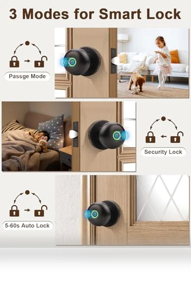 Fingerprint Smart Lock Biometric Door Knob — Smart Home Security, Tinewa