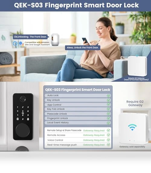 Smart Deadbolt Door Lock with Keypad and Fingerprint — Keyless Entry, biquole