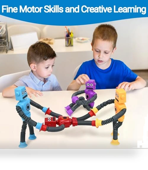 Telescopic Suction Cup Robots Autism Pop Tubes Sensory Fidget Toy — Stress Relievers, COLEGRY