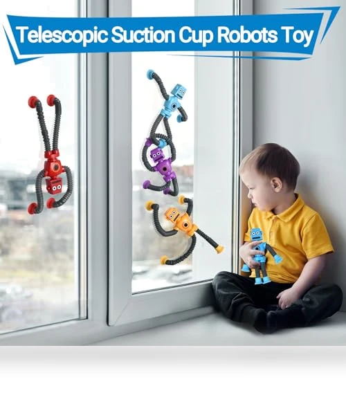 Telescopic Suction Cup Robots Autism Pop Tubes Sensory Fidget Toy — Stress Relievers, COLEGRY