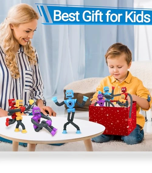 Telescopic Suction Cup Robots Autism Pop Tubes Sensory Fidget Toy — Stress Relievers, COLEGRY