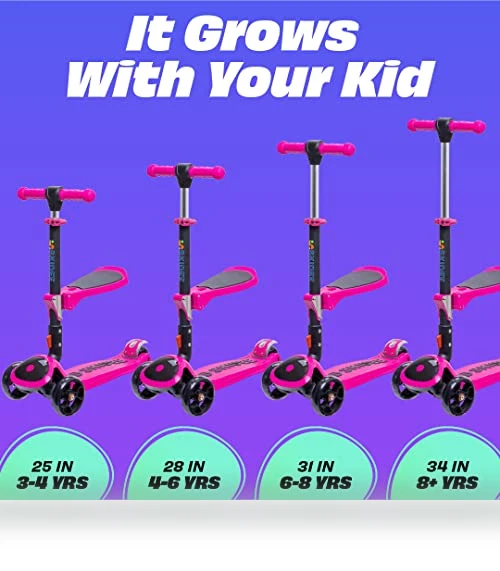 Adjustable Height Foldable Scooter with Removable Seat — Balance Bikes, SKIDEE