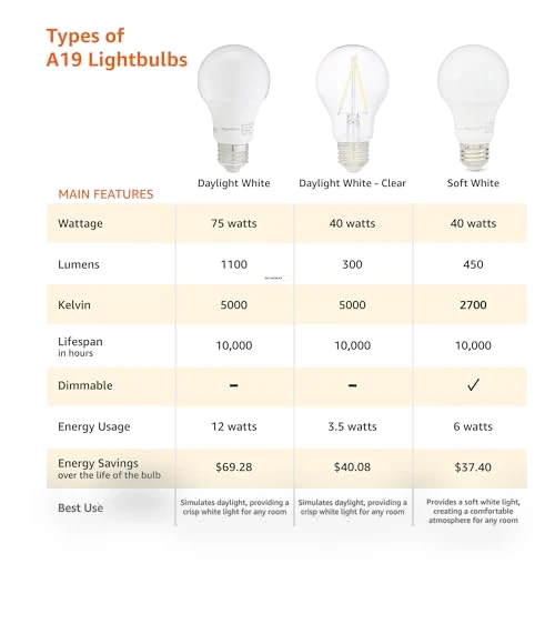 LED Light Bulbs — Compact Fluorescent, Amazon Basics