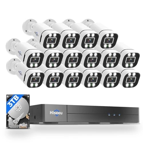 16CH 3K Wired Security Camera System with Alarm Spotlight — Security Cameras, Hiseeu