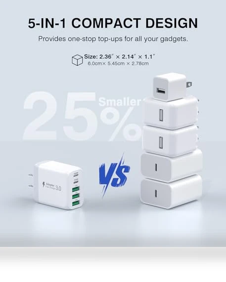 50W 5-Port USB C Wall Charger Block — Wall Chargers, CSODINCE