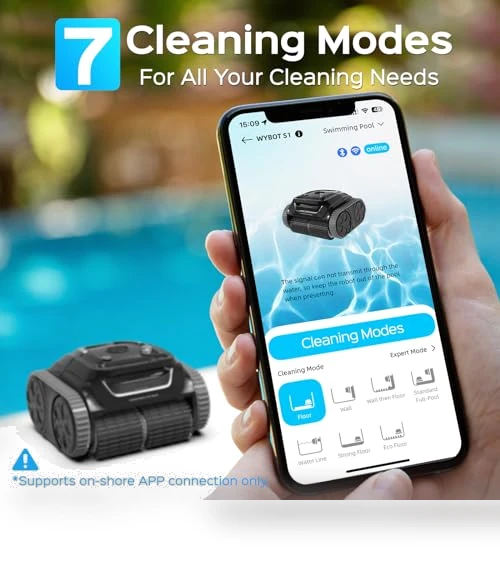 Cordless APP Robotic Pool Cleaner with Wall Climbing — Smart Cleaning Robots, WYBOT