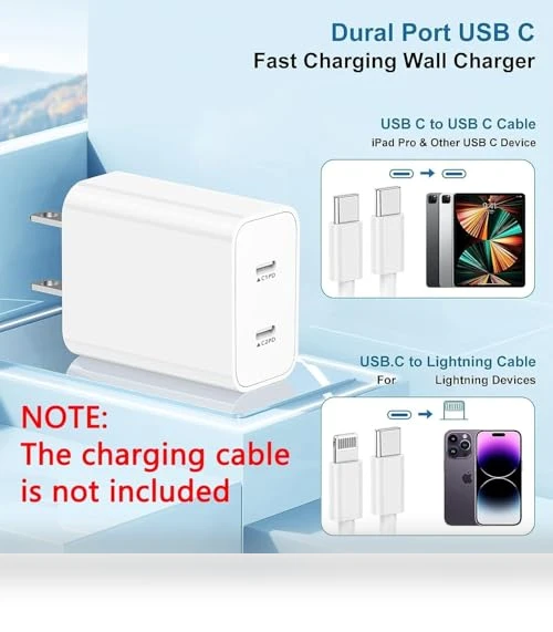 Dual-Port USB-C Fast Charger Block — Chargers, Shenzhen Liuri Technology Co.,Ltd.