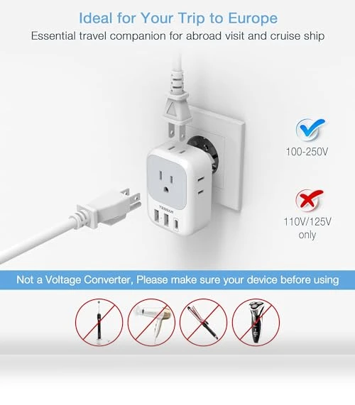 European Travel Plug Adapter USB C — Chargers, TESSAN