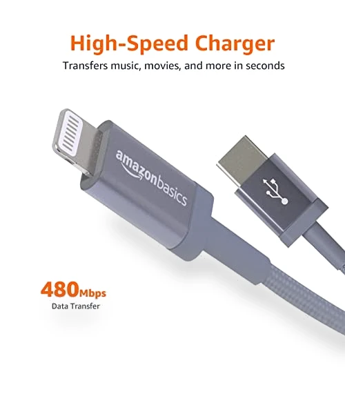 Fast Charging USB-C to Lightning iPhone Charger Cable — Lightning, Amazon Basics
