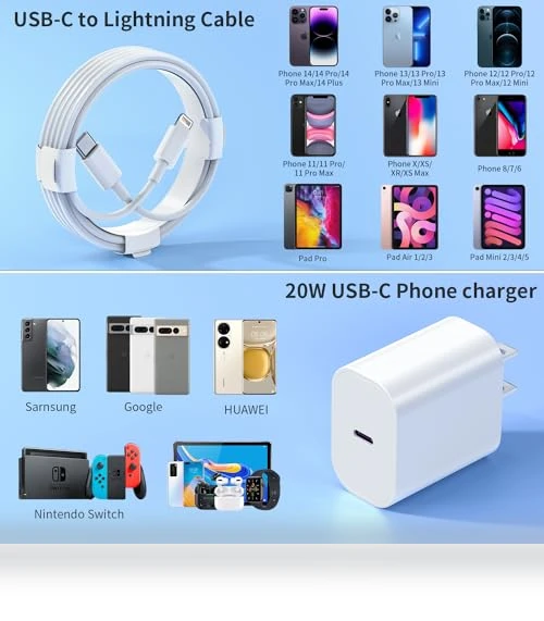 Fast Charging USB C Wall Charger with Lightning Cable — Lightning, CQDKWG