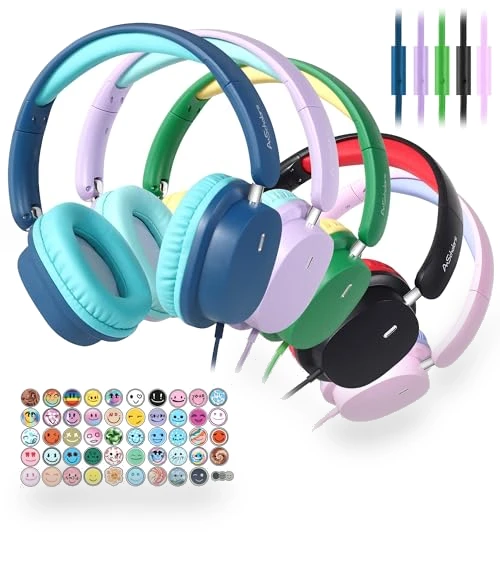 Kids Headphones for School Bulk Set 5-Pack Over-Ear, Foldable — In-Ear Headphones, A+ Scholars