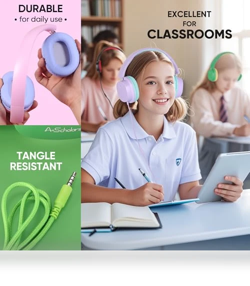 Kids Headphones for School Bulk Set 5-Pack Over-Ear, Foldable — In-Ear Headphones, A+ Scholars