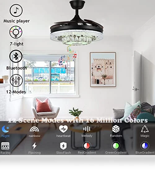 Modern Smart Ceiling Fan with Lights and Bluetooth Speaker — Ceiling Fan Wall Controls, Fandian