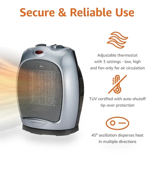 Oscillating Ceramic Space Heater — Portable Heating Solutions, Amazon Basics