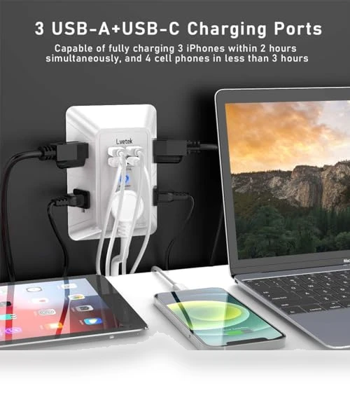 Outlet Extender Multi Plug with USB Charging Ports — Power Solutions & Surge Protection, Lvetek